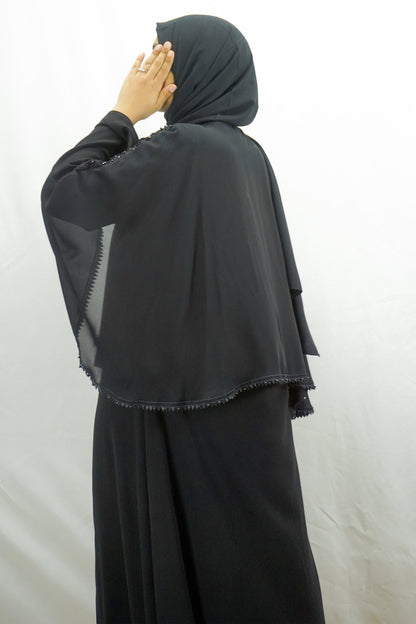 Exclusive Black On Black Embellished Front Zip Open Abaya-almanaar Islamic Store