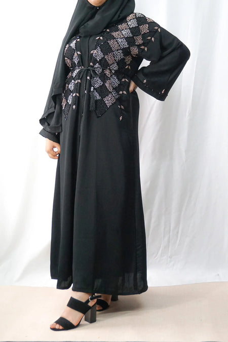 Exclusive Rich Black Embellished Open Abaya-almanaar Islamic Store