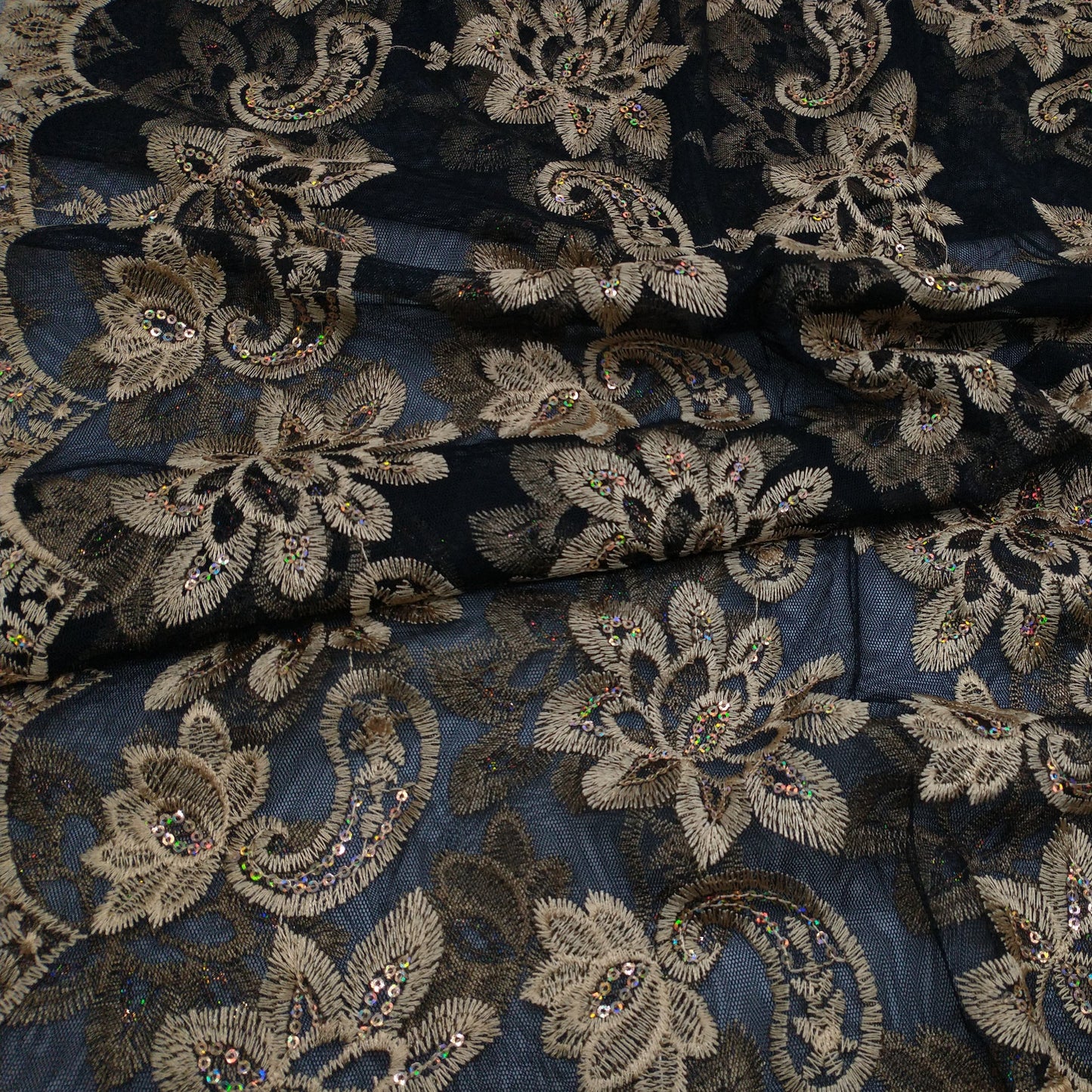 Glittering Sequin And Thread Work Hijab - Black And Gold-almanaar Islamic Store
