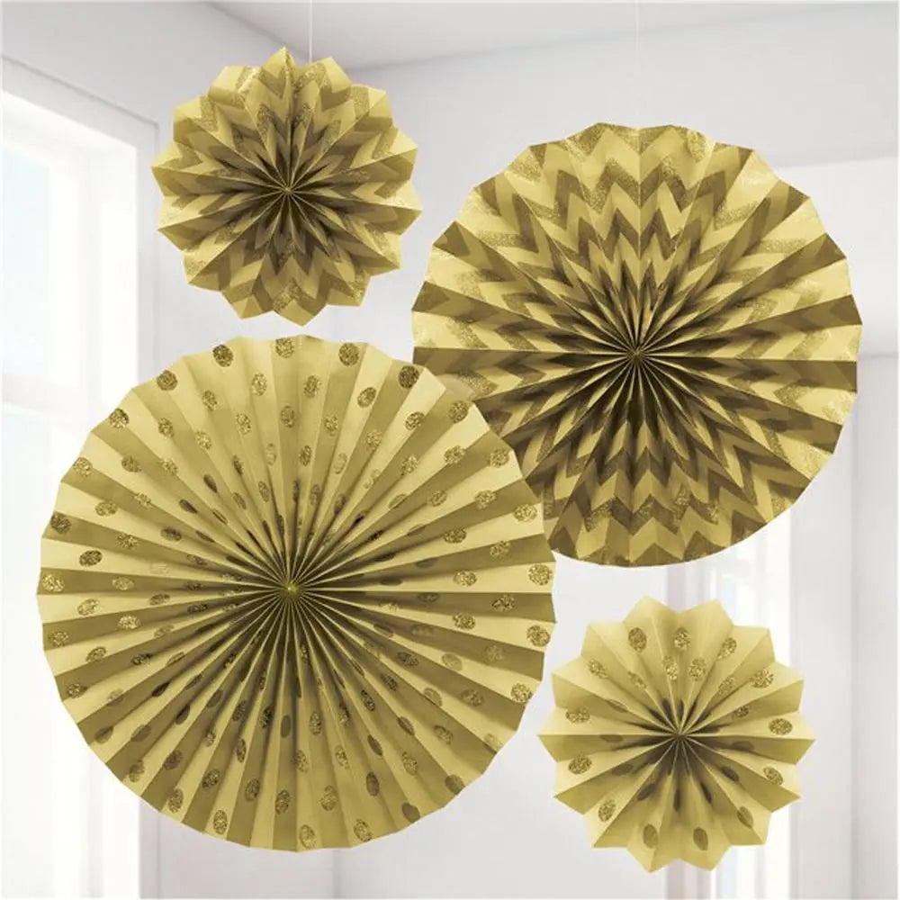 Gold Glitter Paper Fans-almanaar Islamic Store