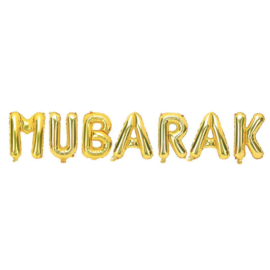 Gold 'Mubarak' Foil Letter Balloons-almanaar Islamic Store