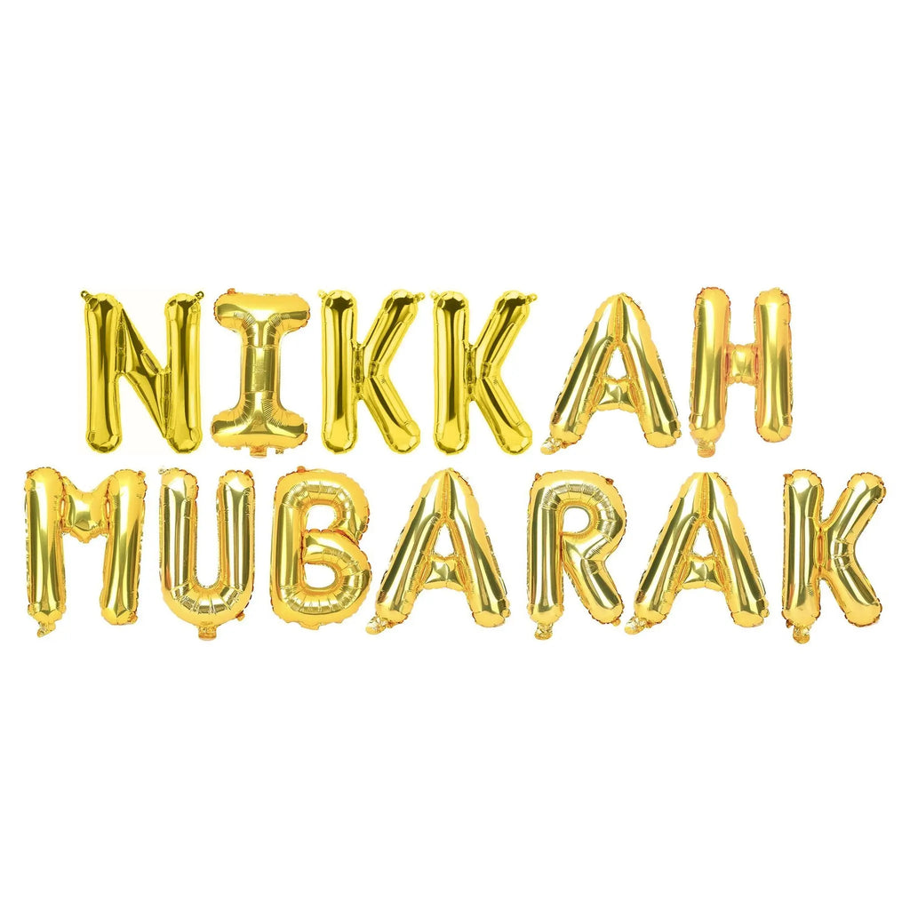 Gold 'Nikkah Mubarak' Foil Letter Balloons-almanaar Islamic Store