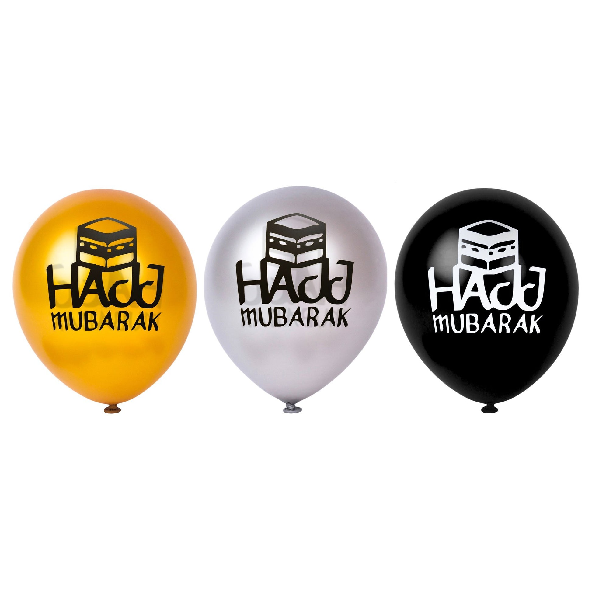 Gold, Silver & Black Hajj Mubarak Kaaba Balloons (15 Pieces)-almanaar Islamic Store