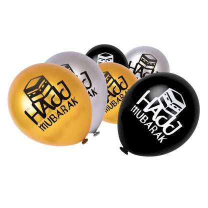 Gold, Silver & Black Hajj Mubarak Kaaba Balloons (15 Pieces)-almanaar Islamic Store