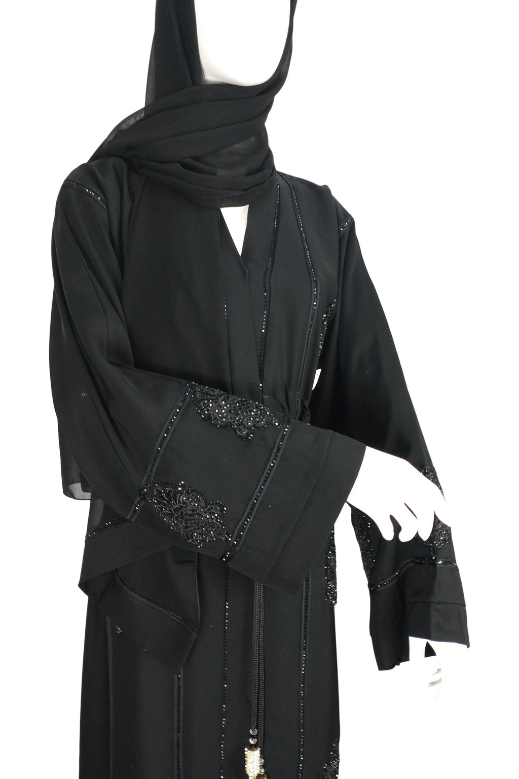 Gorgeous Black with Stone work open abaya-almanaar Islamic Store