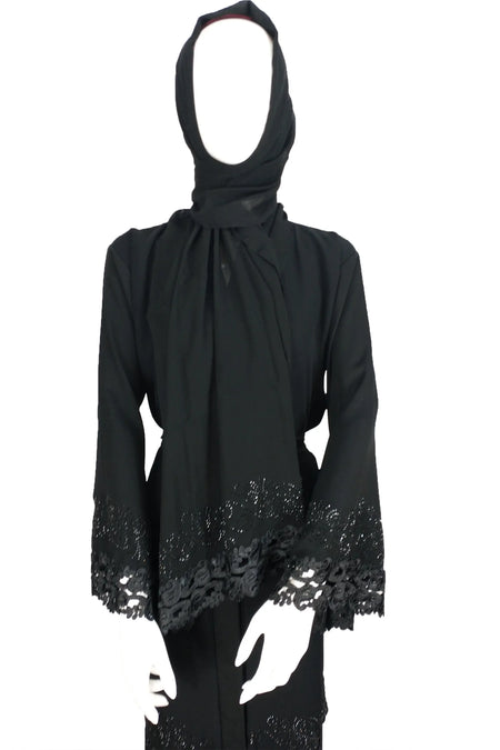 Gorgeous open abaya Black with Stone work - Almanaar Islamic Store