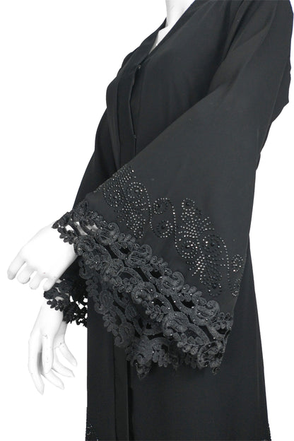 Gorgeous Black with Stone work open abaya-almanaar Islamic Store