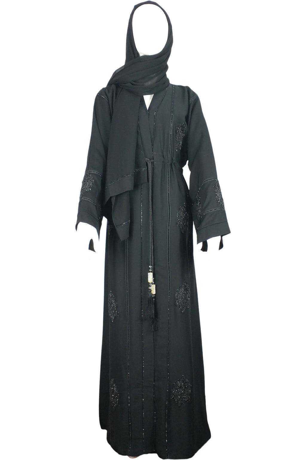 Gorgeous Black with Stone work open abaya-almanaar Islamic Store