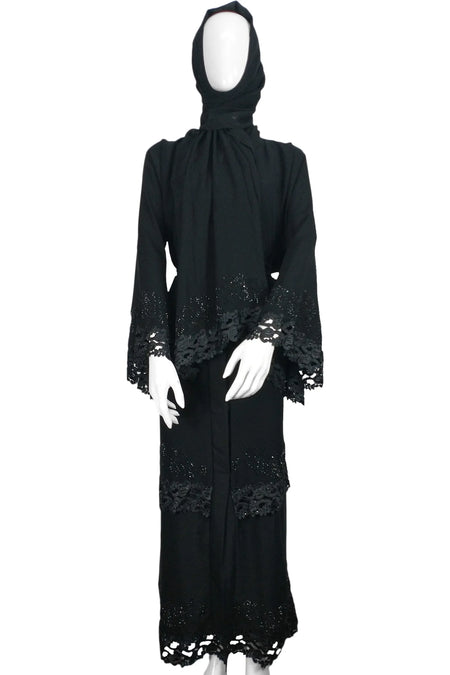Gorgeous open abaya Black with Stone work - Almanaar Islamic Store