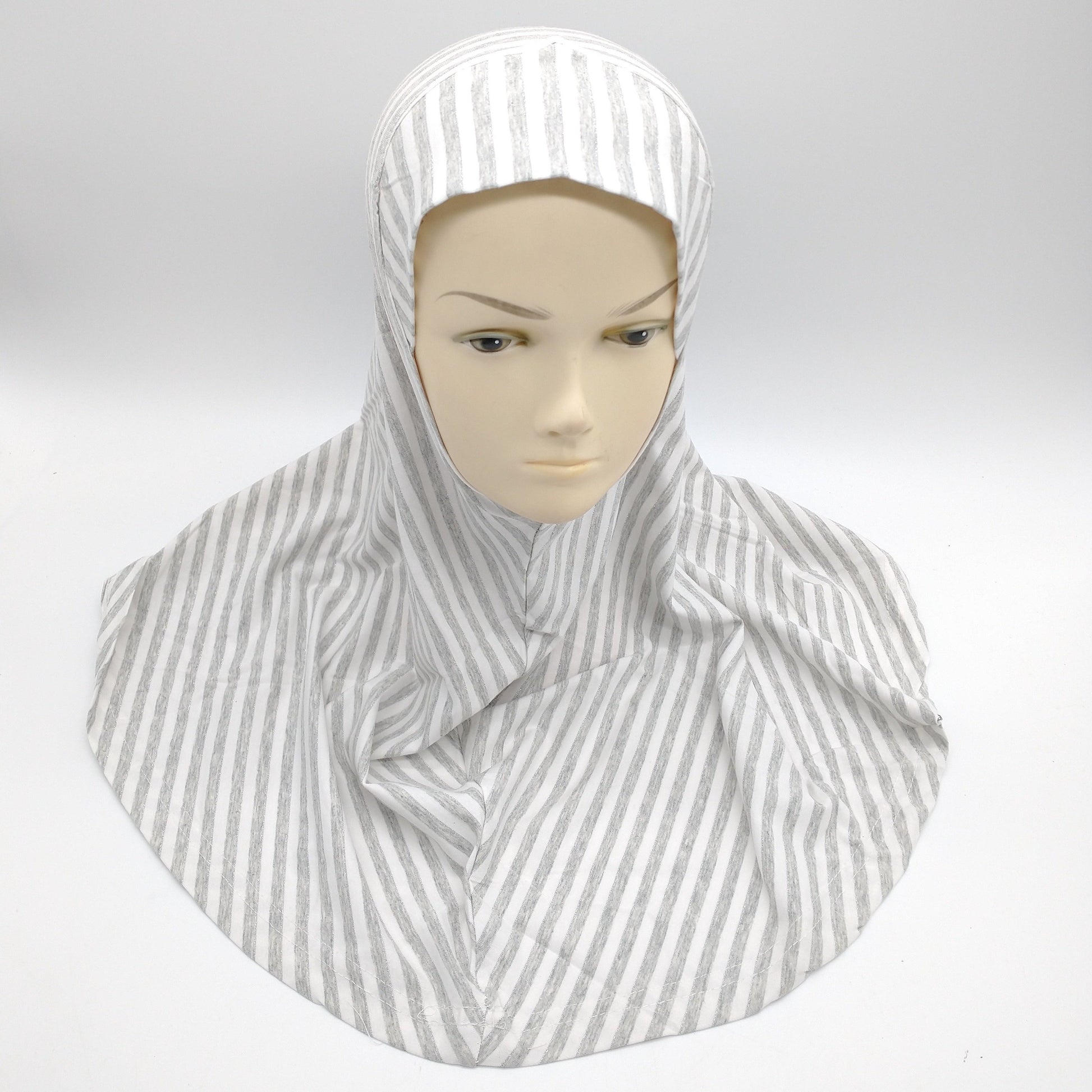 Grey And White Strips Glitter Line Girls Hijab-almanaar Islamic Store