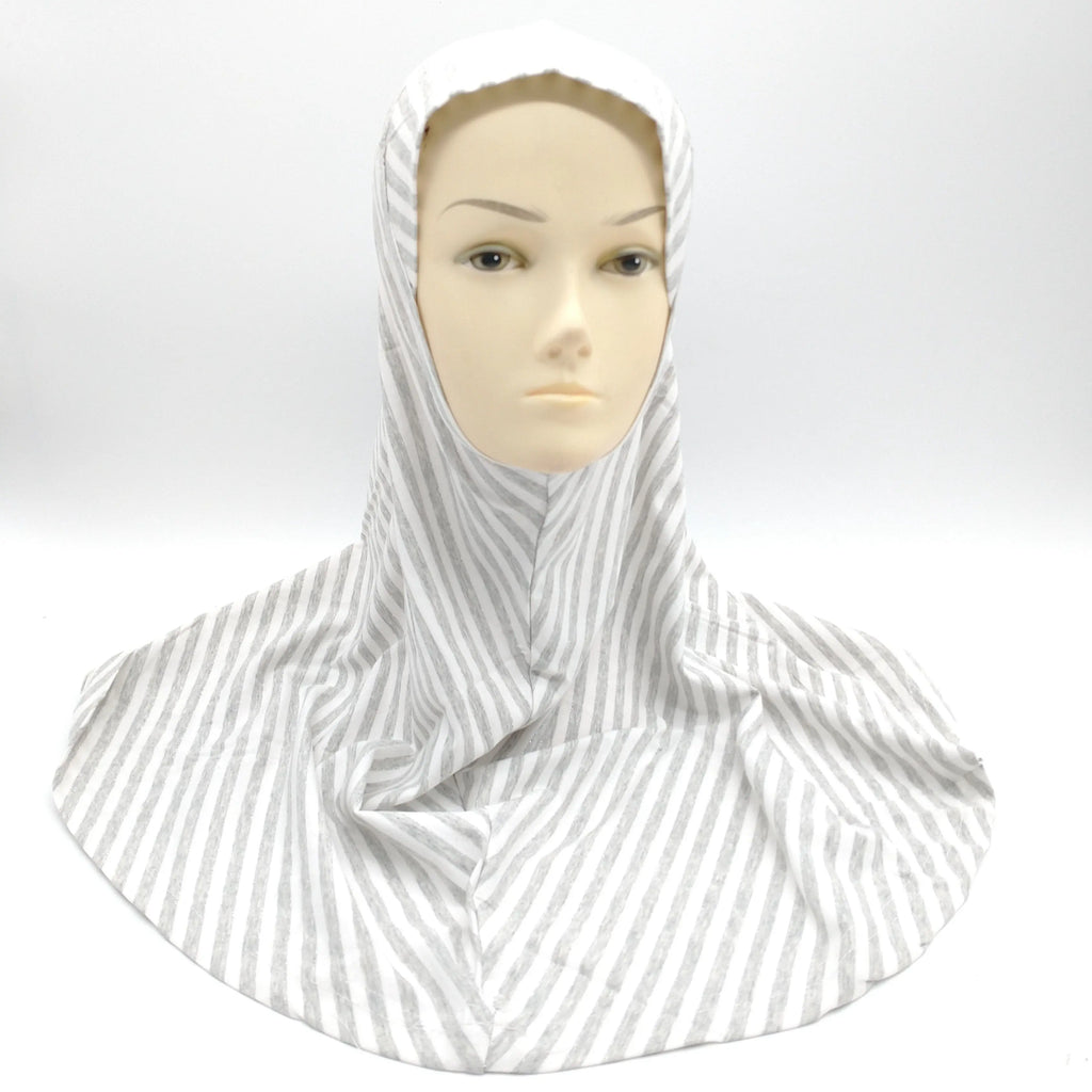 Grey And White Strips Glitter Line Girls Hijab-almanaar Islamic Store