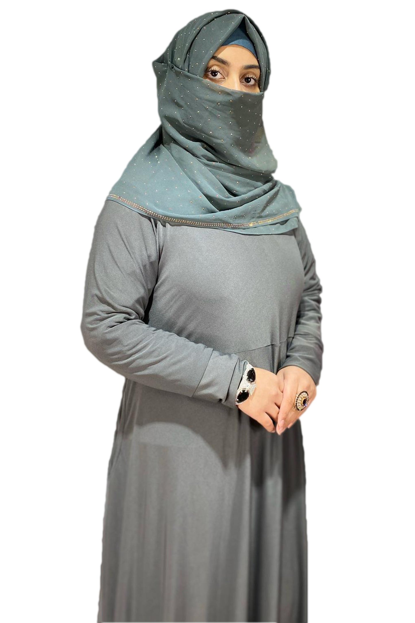 Grey-Flared Plain Jersey Abaya-almanaar Islamic Store