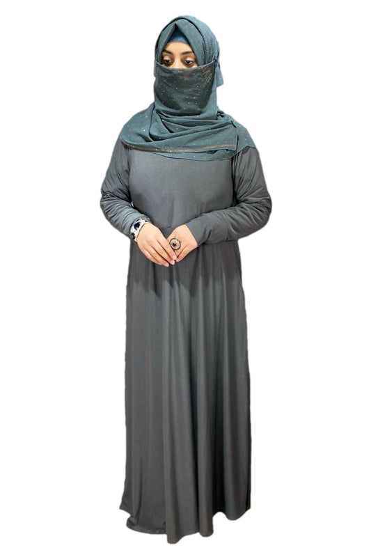 Grey-Flared Plain Jersey Abaya-almanaar Islamic Store