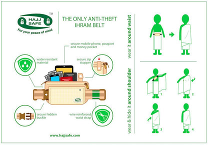 Hajj & Umrah - Anti Theft Waist Bag & Ihram Belt (Medium)-almanaar Islamic Store