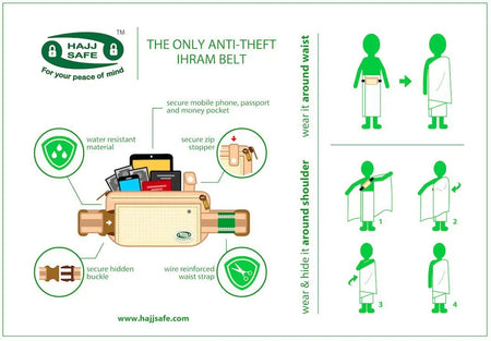 Hajj & Umrah - Anti Theft Waist Bag & Ihram Belt (Medium)-almanaar Islamic Store