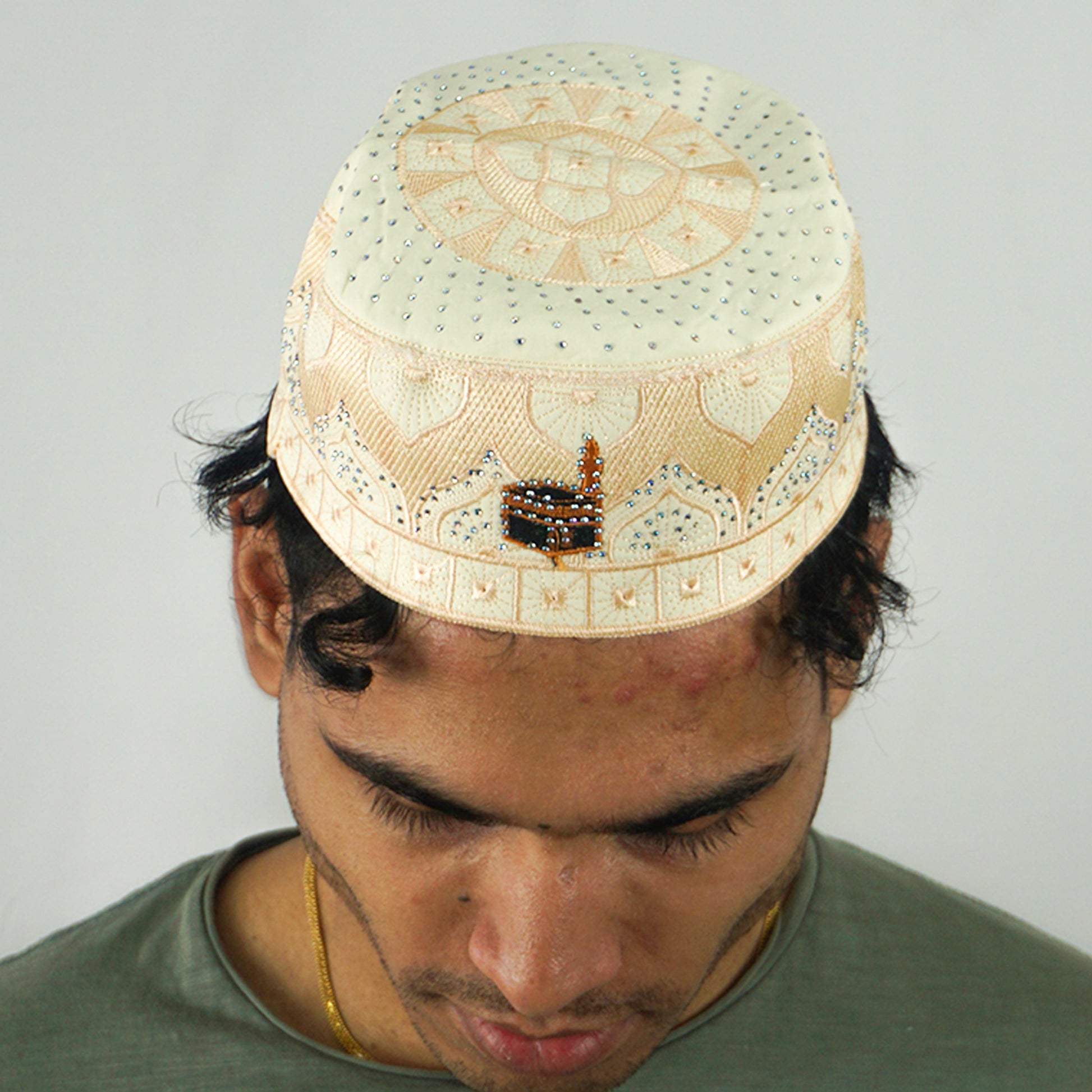 High Quality Embroidered Design with Stone & Kaaba Muslim Hat-almanaar Islamic Store