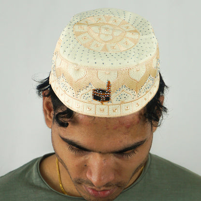 High Quality Embroidered Design with Stone & Kaaba Muslim Hat-almanaar Islamic Store