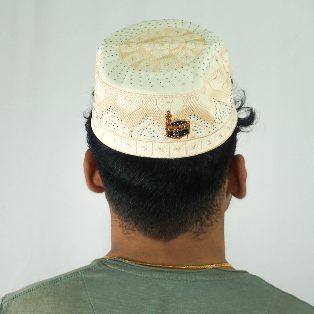 High Quality Embroidered Design with Stone & Kaaba Muslim Hat-almanaar Islamic Store