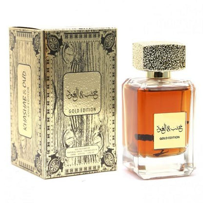 Khashab & Oud (Gold Edition) Eau De Parfum 100 ml + Perfume Spray 1 x 200 ml-almanaar Islamic Store