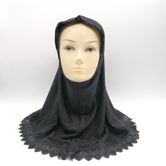 Lace Hijab for Girls- Black-almanaar Islamic Store