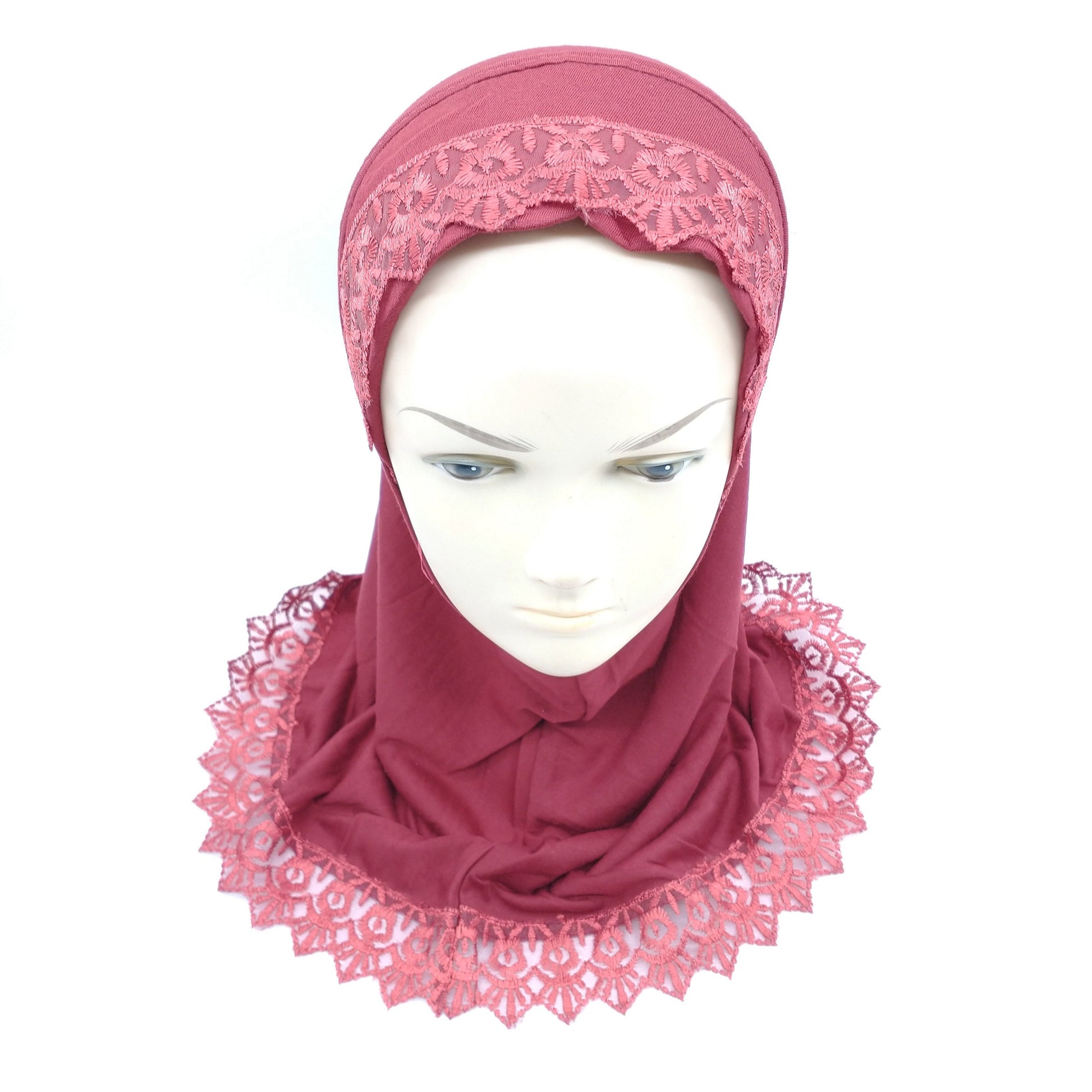Lace Hijab for Girls- Maroon-almanaar Islamic Store