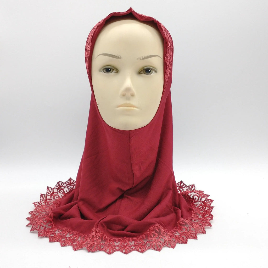 Lace Hijab for Girls- Maroon-almanaar Islamic Store