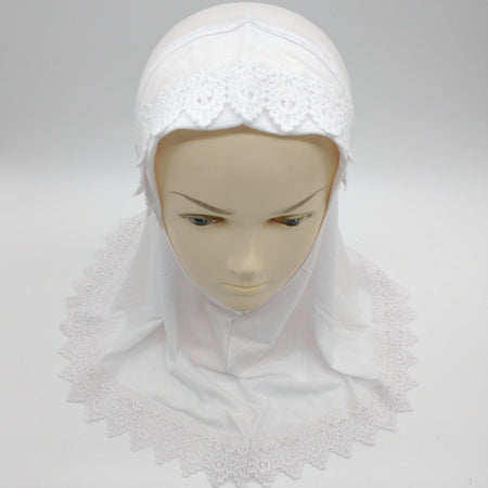 Lace Hijab for Girls- White-almanaar Islamic Store