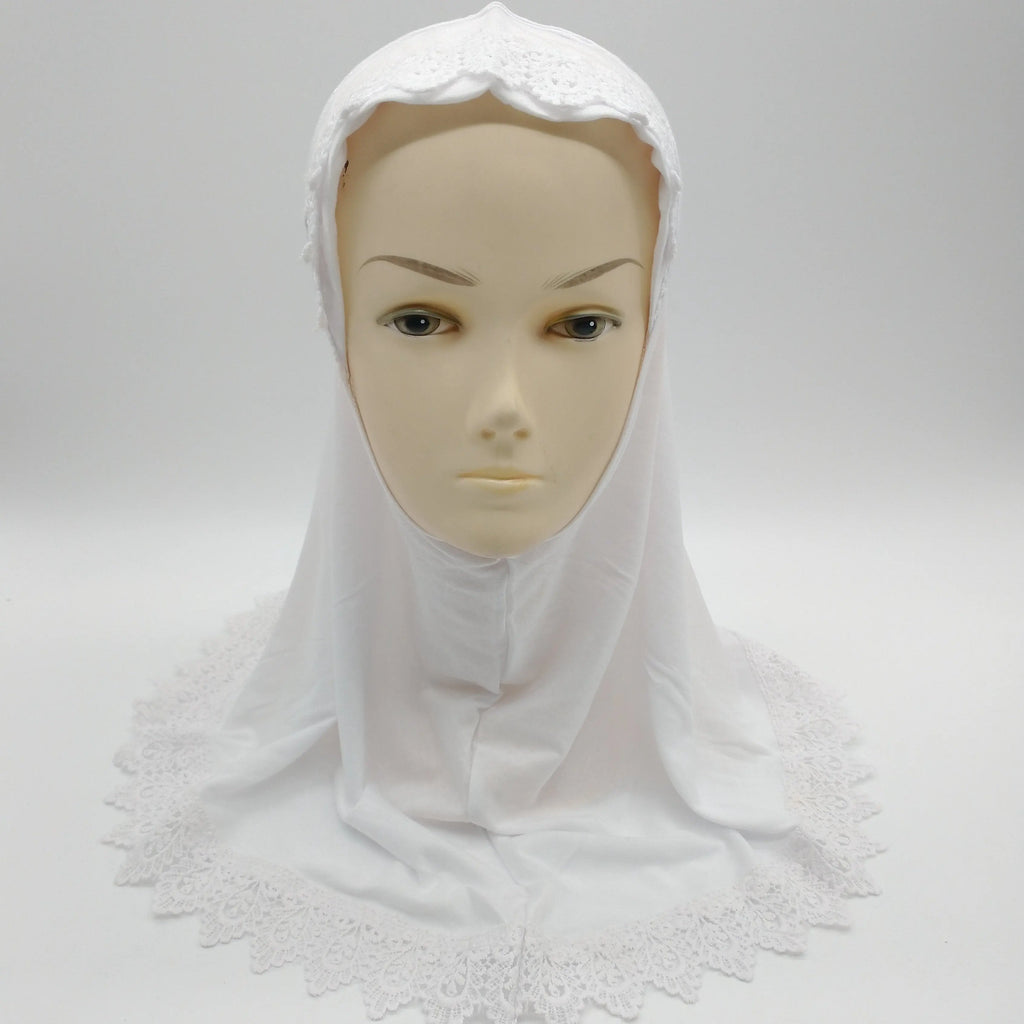 Lace Hijab for Girls- White-almanaar Islamic Store