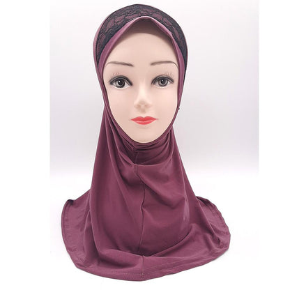 Light Purple Fancy Three Flowers Design Pull on Hijab-almanaar Islamic Store