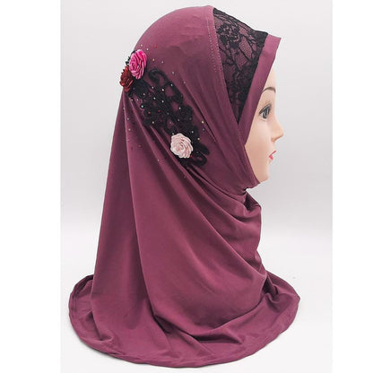 Light Purple Fancy Three Flowers Design Pull on Hijab-almanaar Islamic Store