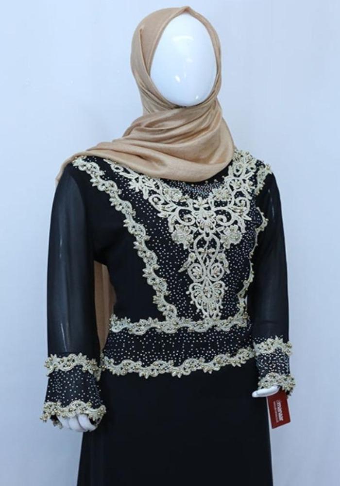 Lustrous silky laced dress-almanaar Islamic Store