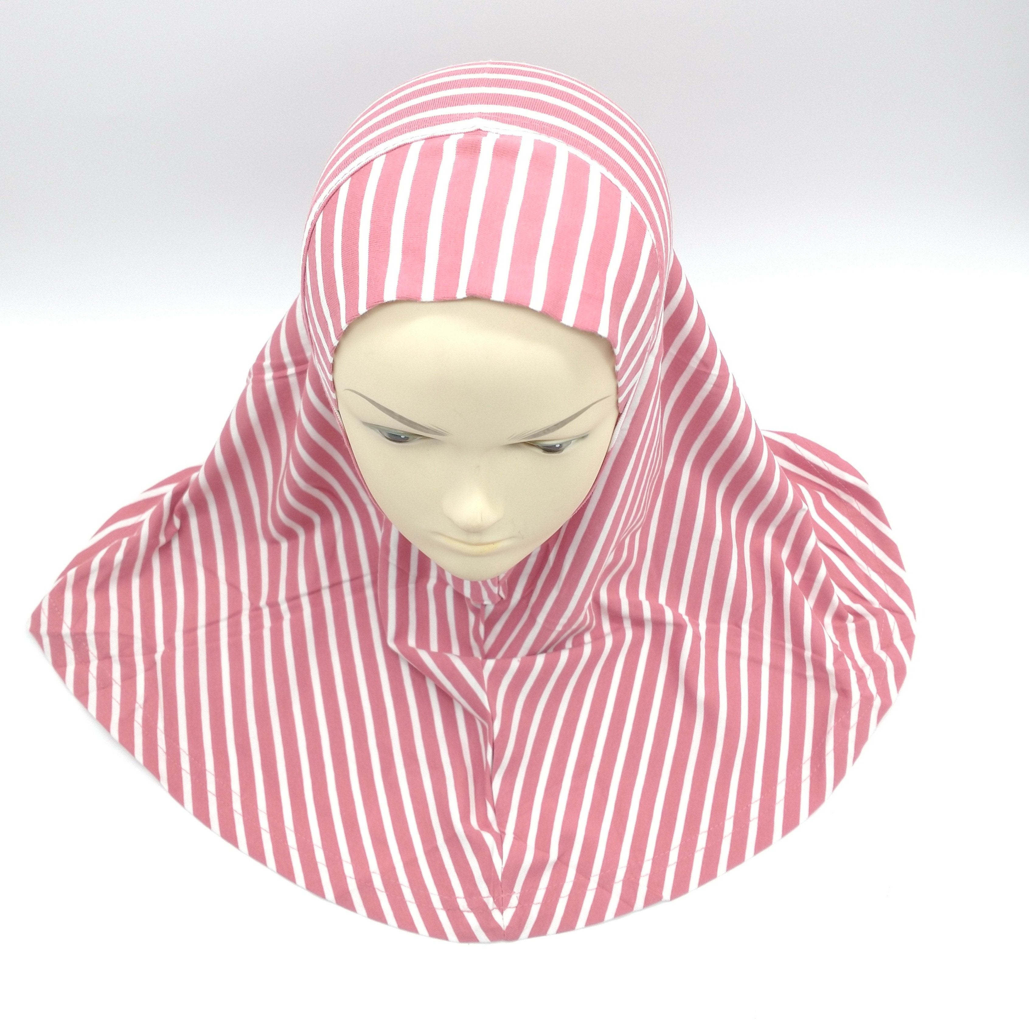 Maroon And White Strips  Girls Hijab-almanaar Islamic Store