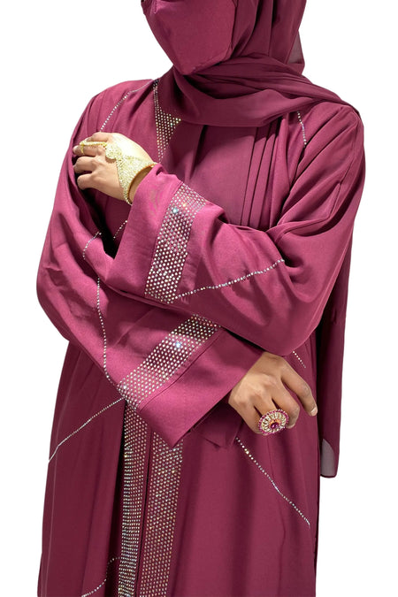 Maroon Exclusive Gold Twinkling Diamante Designer Abaya-almanaar Islamic Store