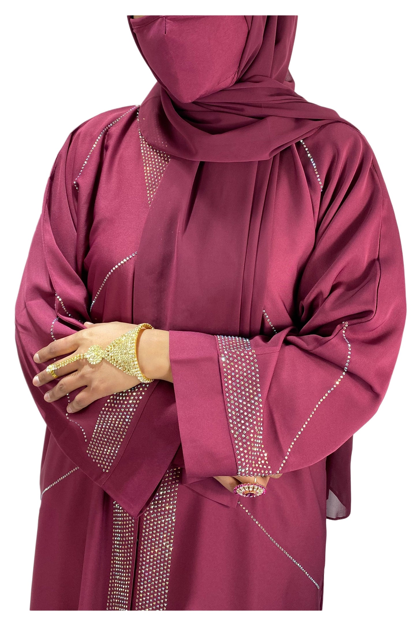 Maroon Exclusive Gold Twinkling Diamante Designer Abaya-almanaar Islamic Store