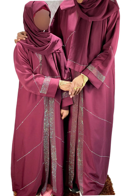 Maroon Exclusive Gold Twinkling Diamante Designer Abaya-almanaar Islamic Store