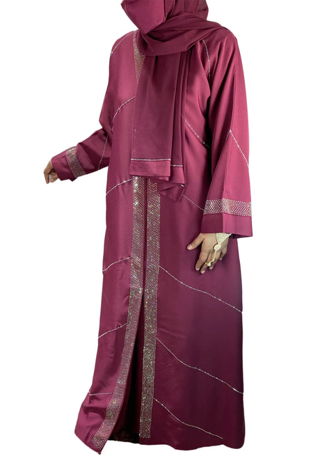 Maroon Exclusive Gold Twinkling Diamante Designer Abaya-almanaar Islamic Store