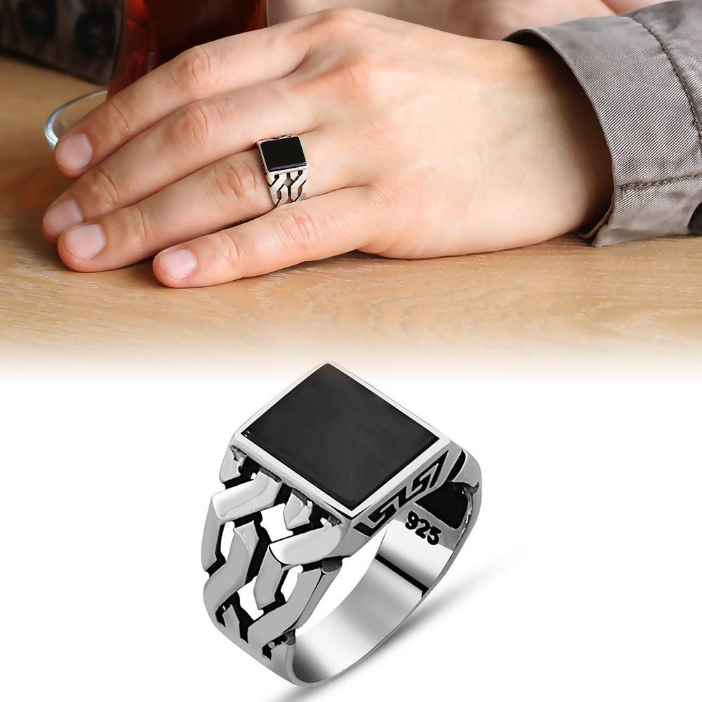 Men's Silver Ring (Black Onyx Stone)-almanaar Islamic Store
