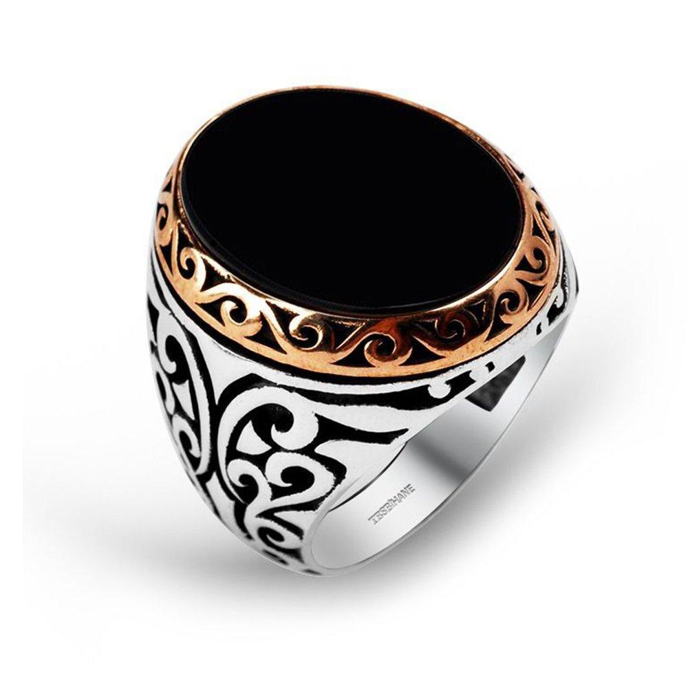 Men's Silver Ring (Black Oval Onyx )-almanaar Islamic Store