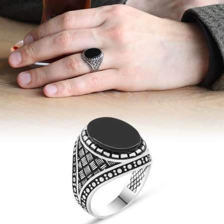 Fashionable Design Plain Zircon Green Stone Silver Mens Ring » Anitolia
