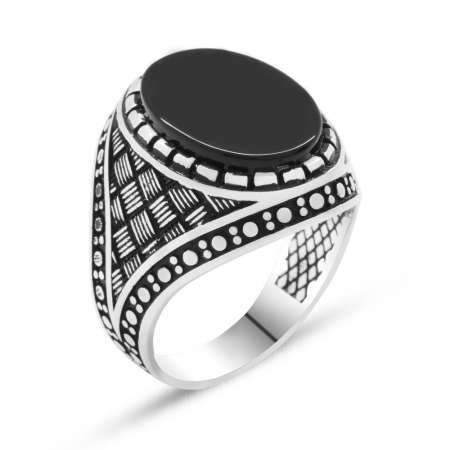 Men's Silver Ring (New Design Black Onyx Stone)-almanaar Islamic Store