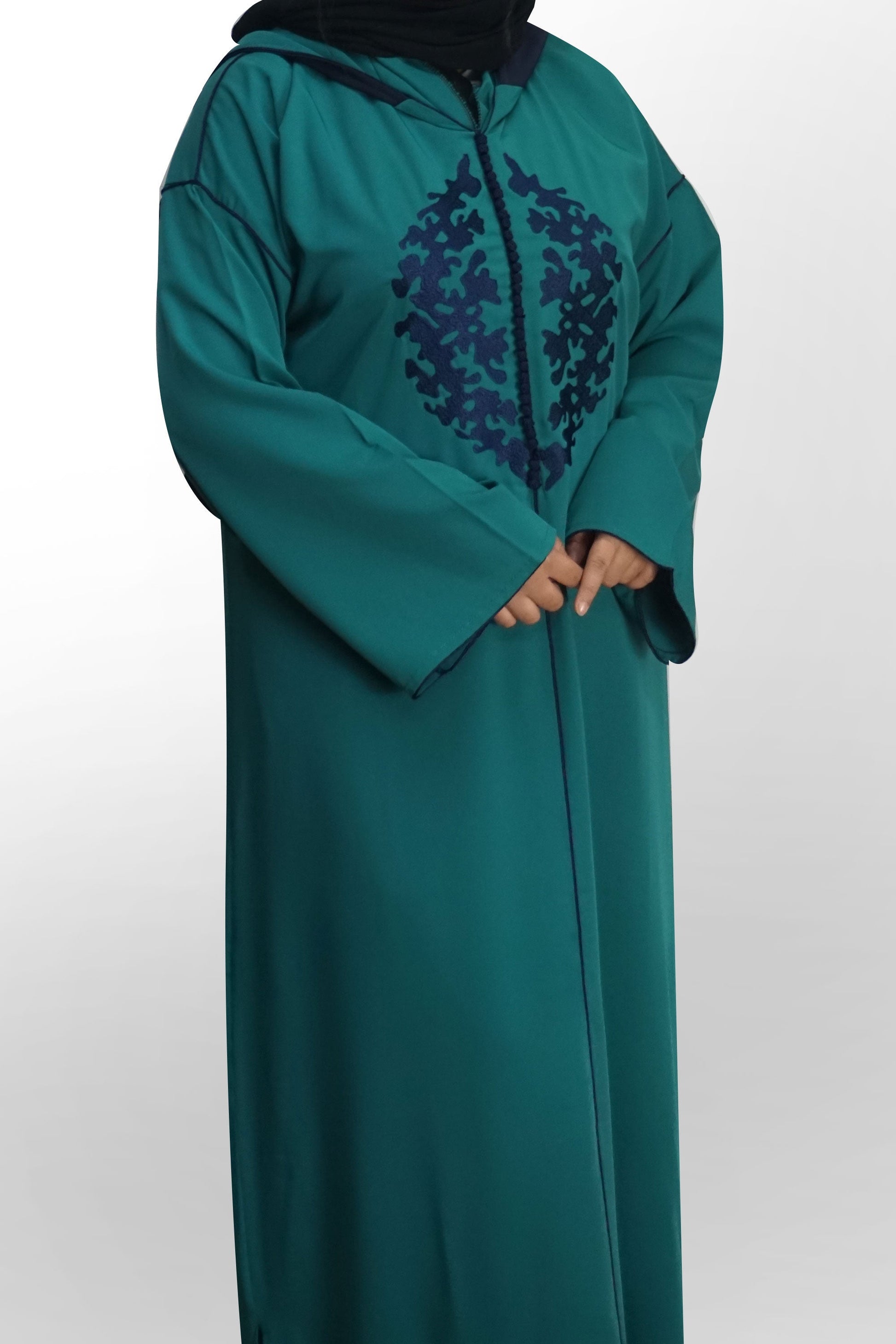 Moroccan Hooded Abaya - Teal-almanaar Islamic Store