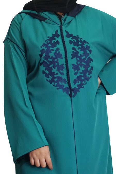 Moroccan Hooded Abaya - Teal-almanaar Islamic Store