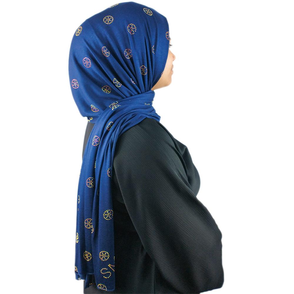 Navy Exclusive Diamond Studded Jersey Hijab-almanaar Islamic Store
