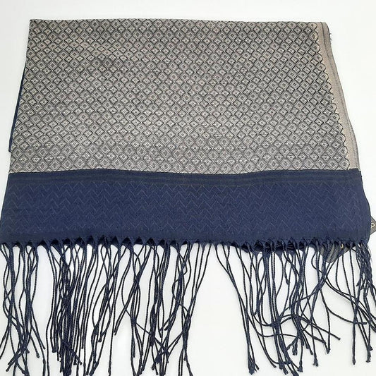 Navy - Soft Cotton Blend Scarf with Tussle Edge Design-almanaar Islamic Store