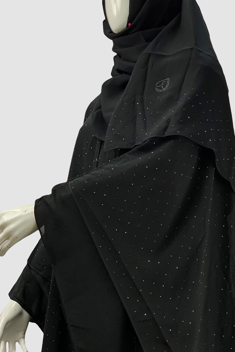 Open Abaya With Full Rhinestones-almanaar Islamic Store