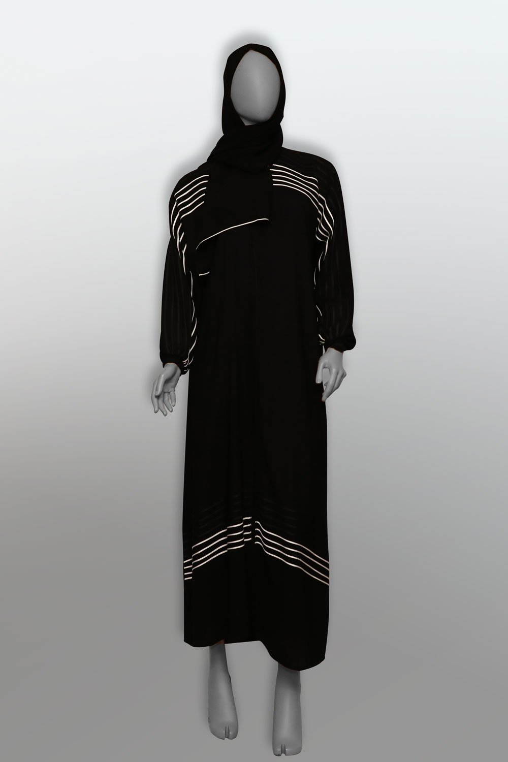 Open Abaya With White&Black Stripe-almanaar Islamic Store