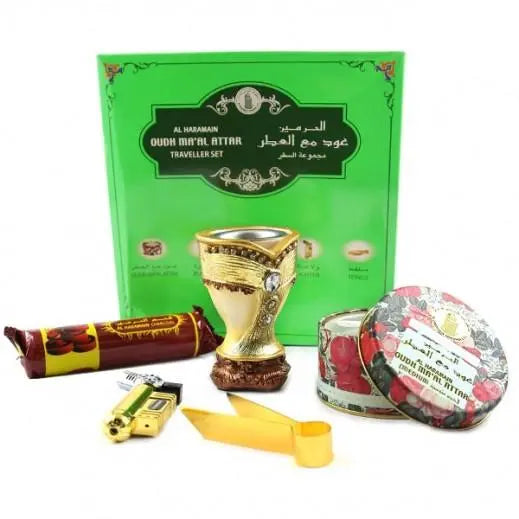 Oudh Ma'al Attar Bakhoor Burner Traveller Gift Set Al Haramain-almanaar Islamic Store