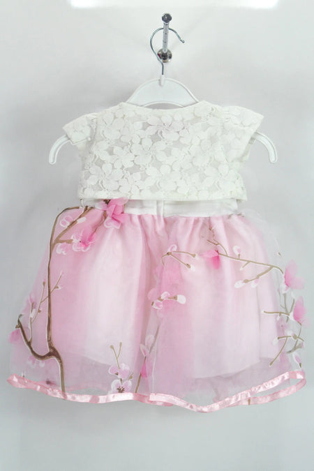 Pink & White Floral Baby Dress With Waistcoat-almanaar Islamic Store