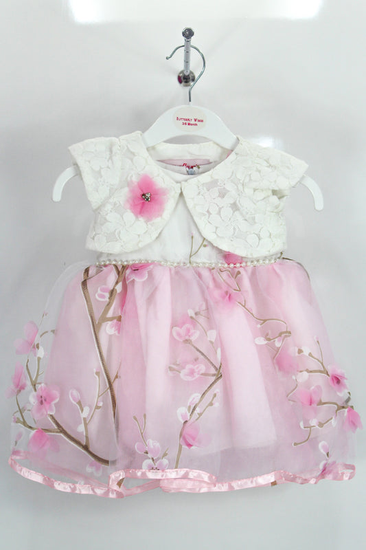 Pink & White Floral Baby Dress With Waistcoat-almanaar Islamic Store
