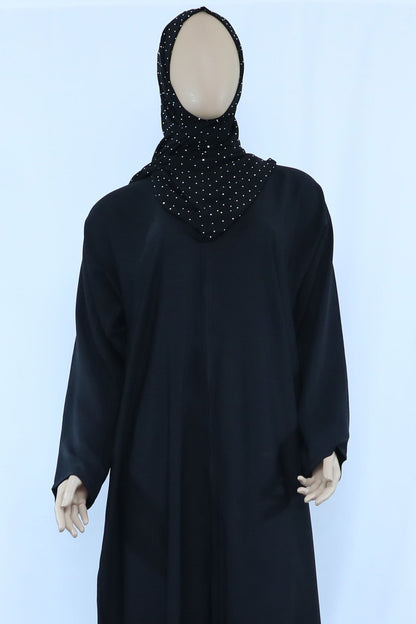Plain Black Open Abaya With Zip-almanaar Islamic Store